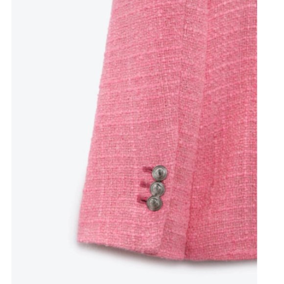ZARA NEW WOMAN DOUBLE BREASTED TEXTURED WEAVE JACKET PINK 2324/687 7553/687 - Picture 8 of 11